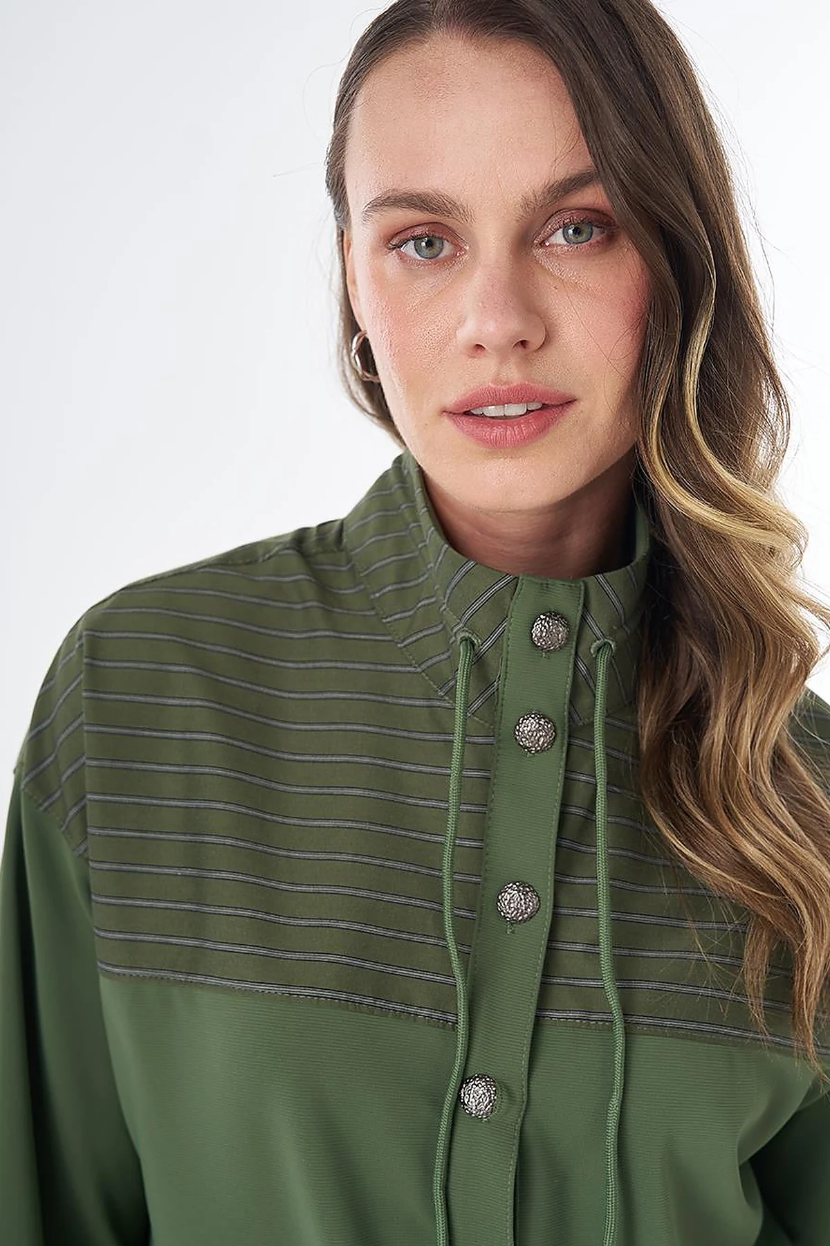 Stand-Collar Drop-Shoulder Sweatshirt –Green