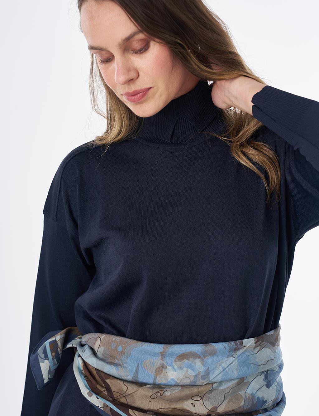 Turtleneck Knit Dress – Dark Navy