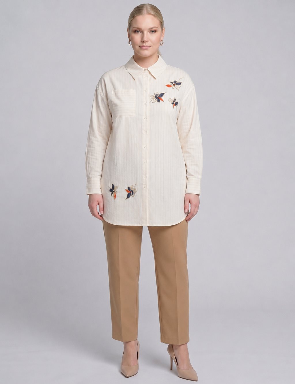 Embroidered Modal Blouse – Cream