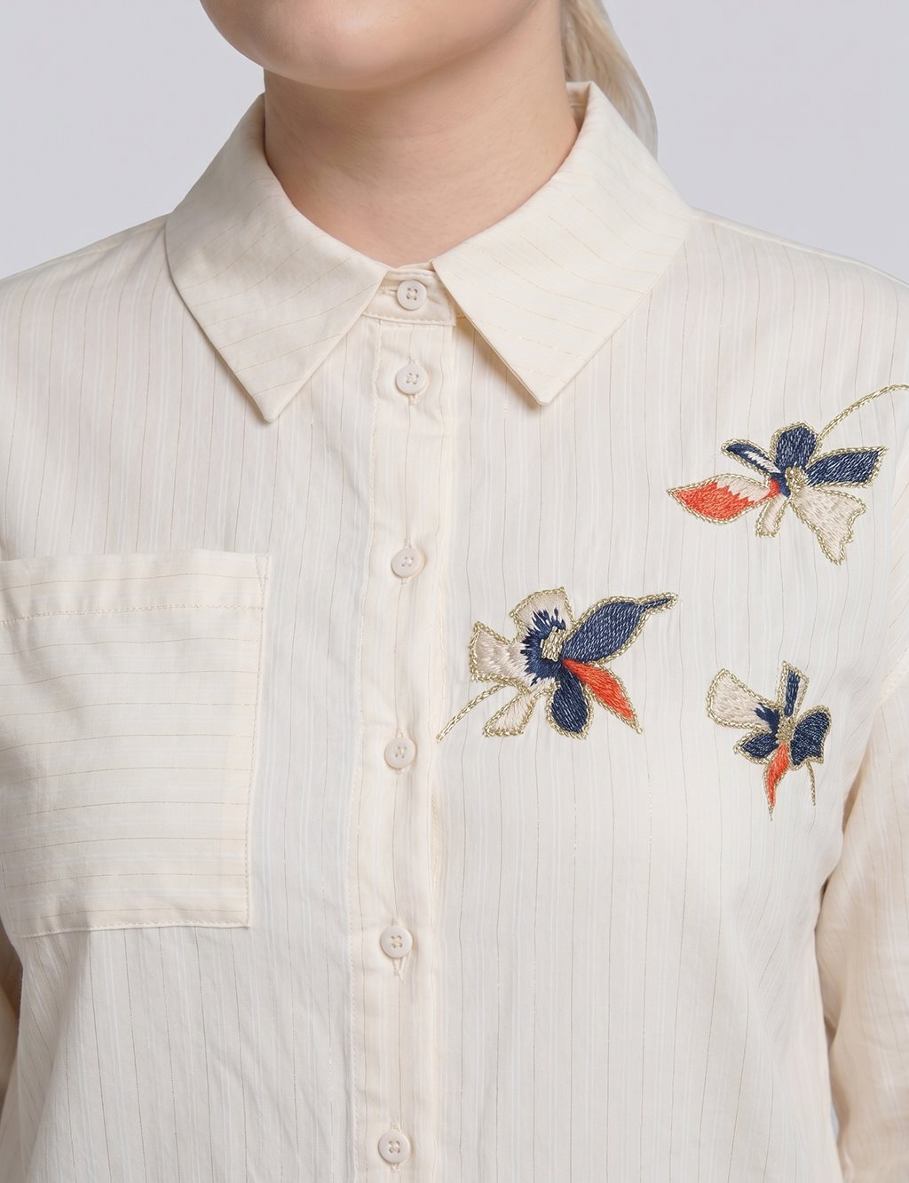 Embroidered Modal Blouse – Cream