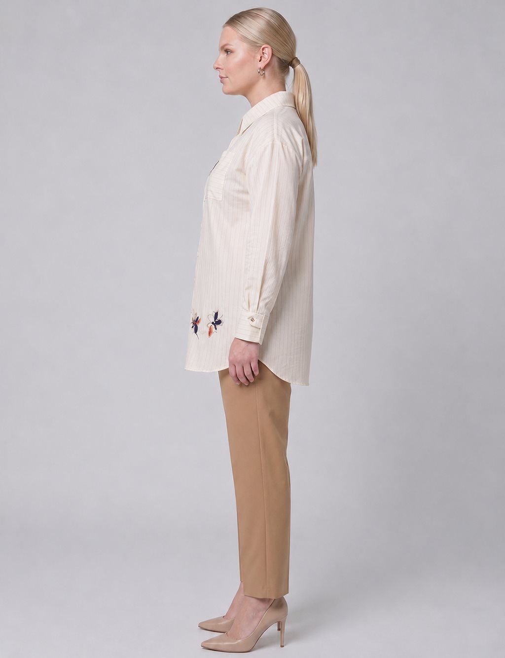 Embroidered Modal Blouse – Cream