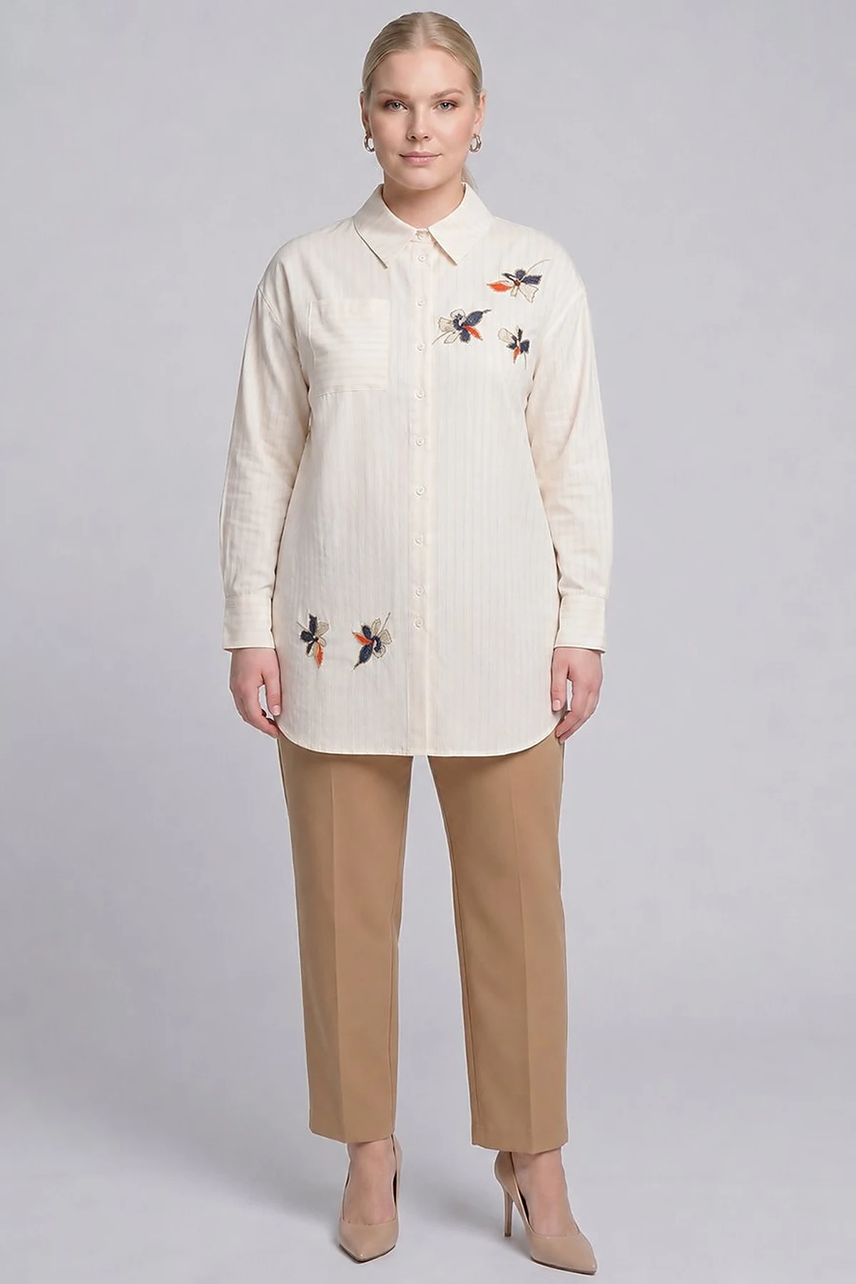 Embroidered Modal Blouse – Cream