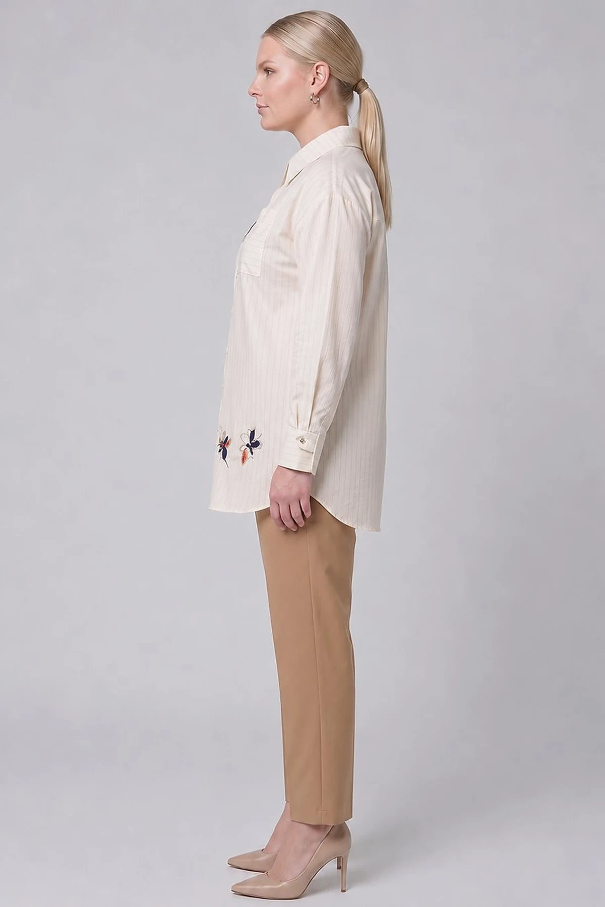 Embroidered Modal Blouse – Cream