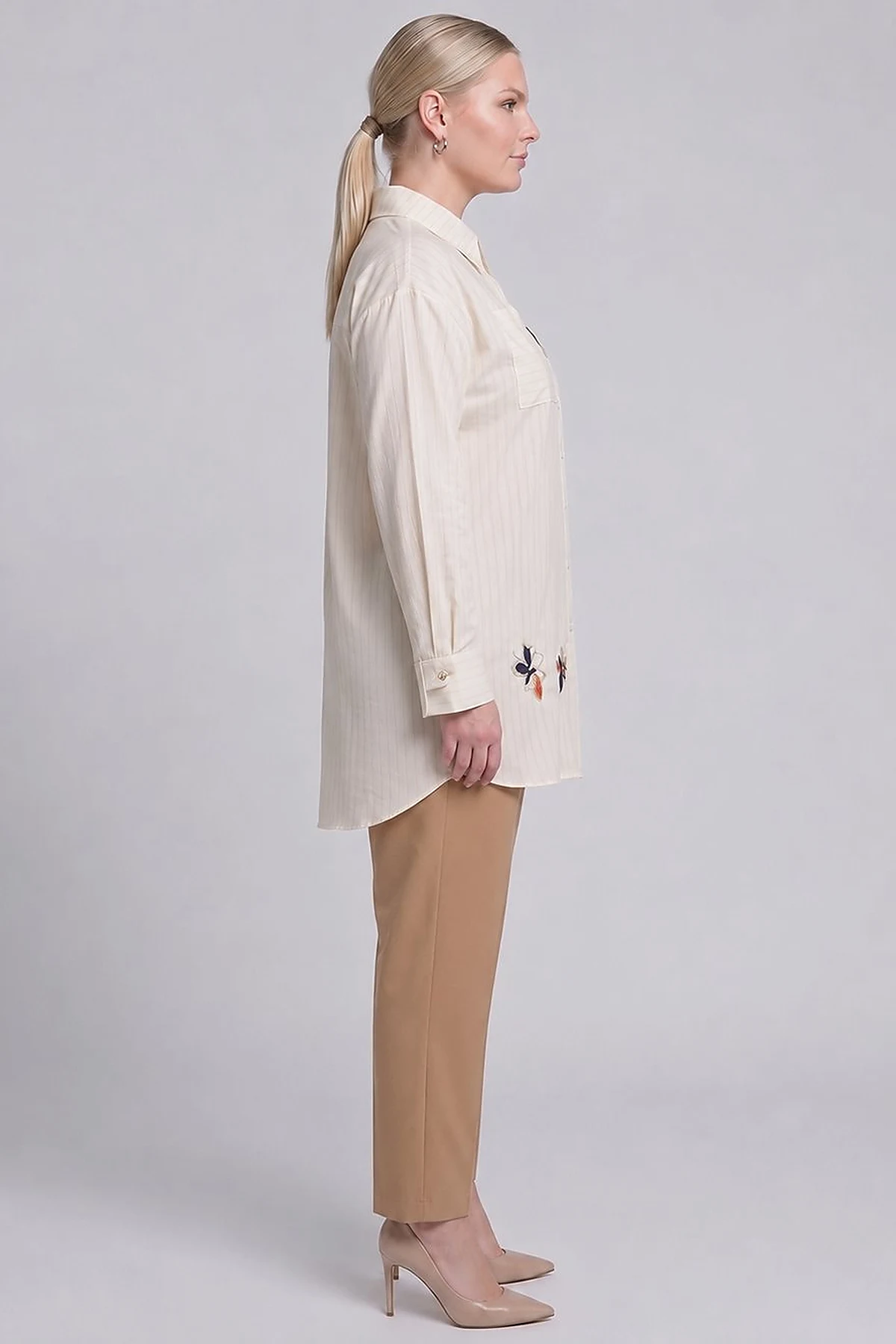 Embroidered Modal Blouse – Cream