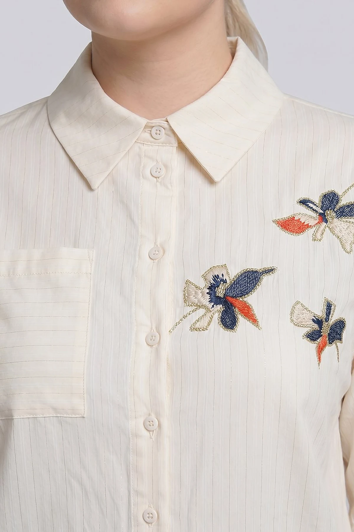 Embroidered Modal Blouse – Cream