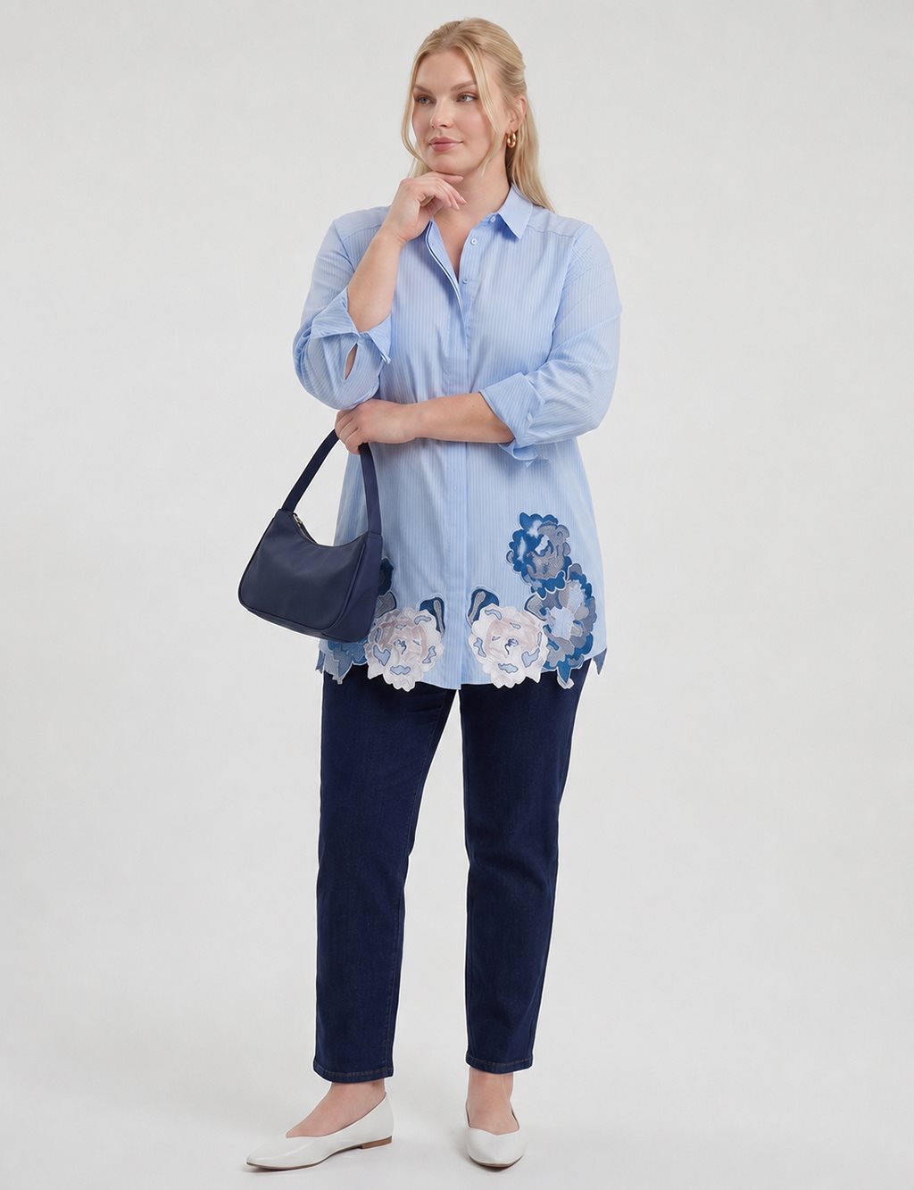 Appliqué Detail Modal Tunic – Air Force Blue