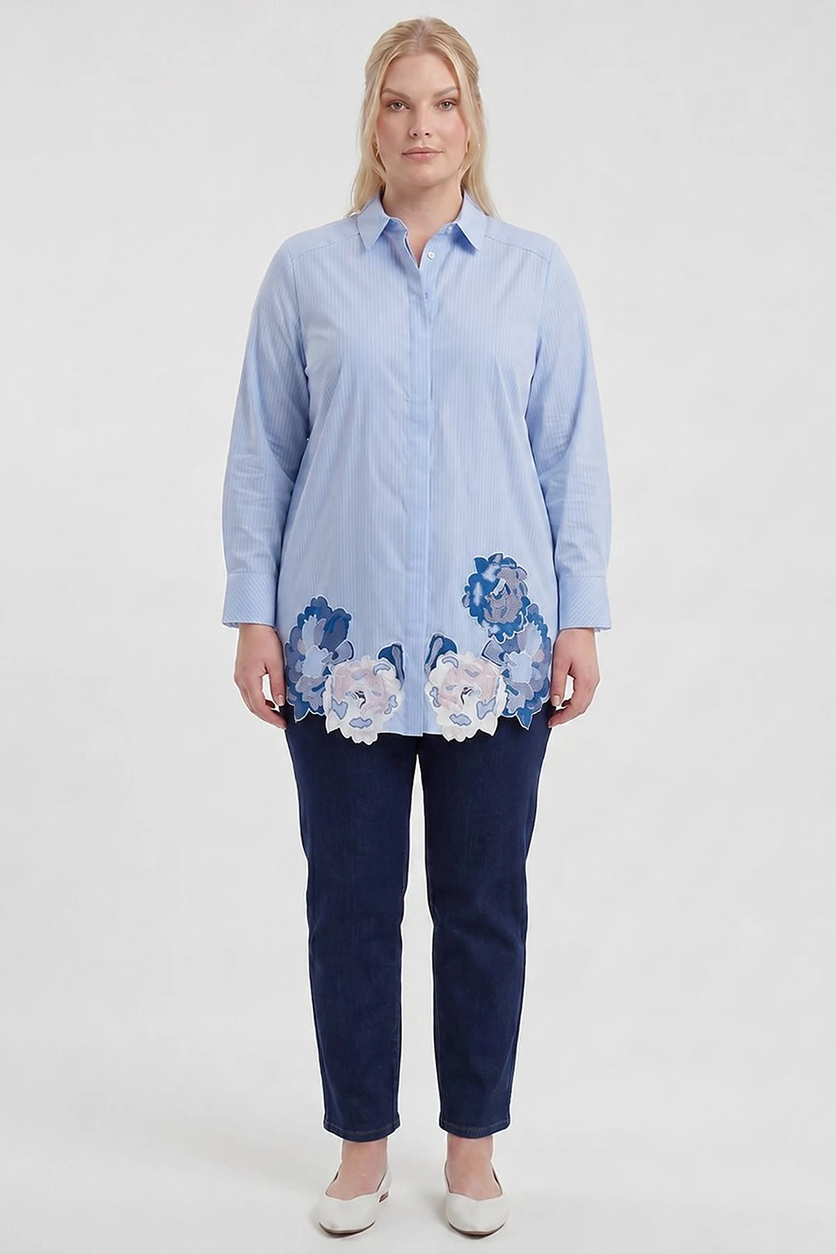 Appliqué Detail Modal Tunic – Air Force Blue
