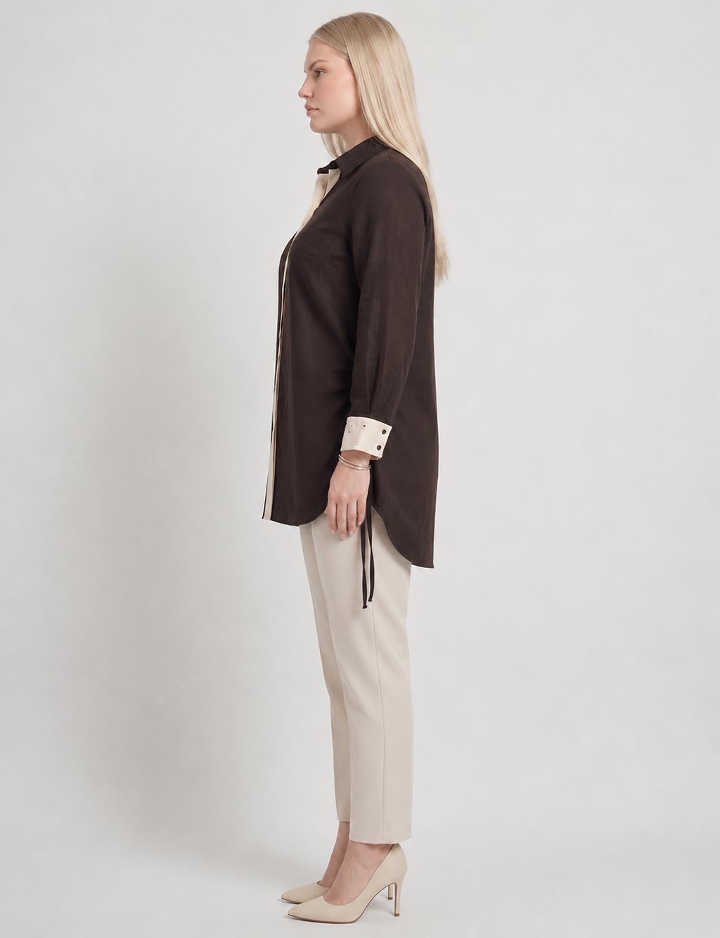 Embroidered Trim Lyocell Tunic Dark Brown
