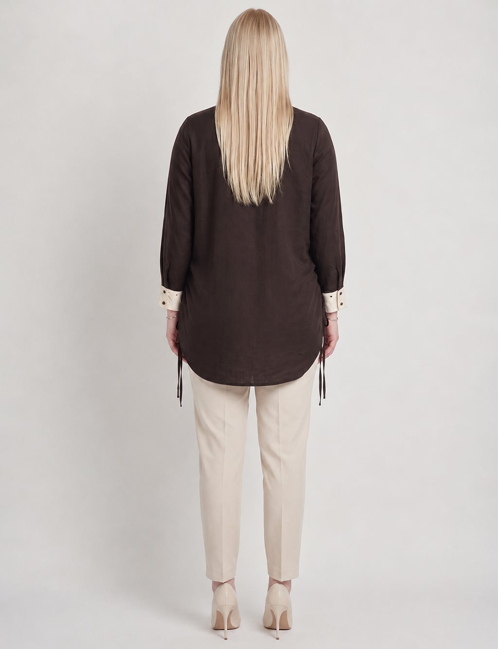 Embroidered Trim Lyocell Tunic Dark Brown