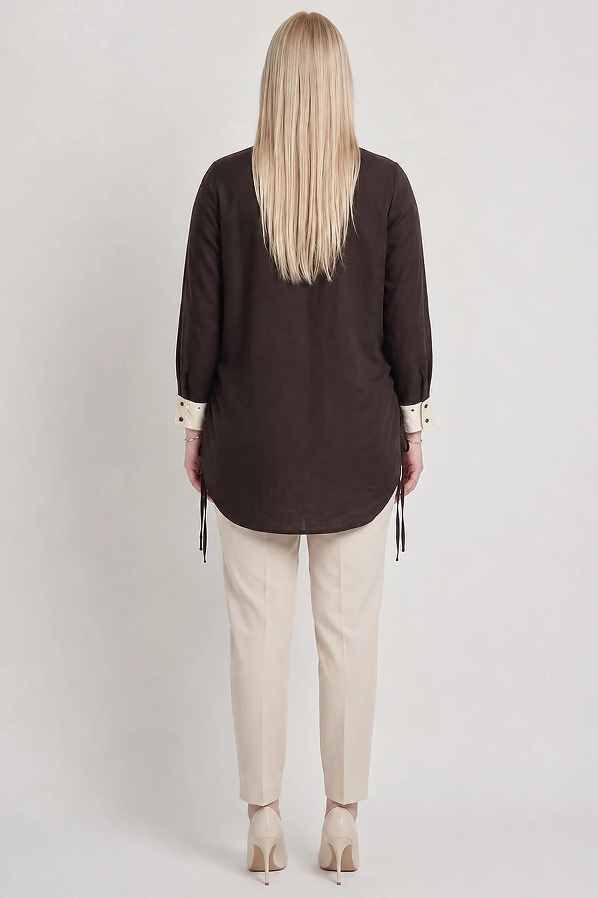 Embroidered Trim Lyocell Tunic Dark Brown