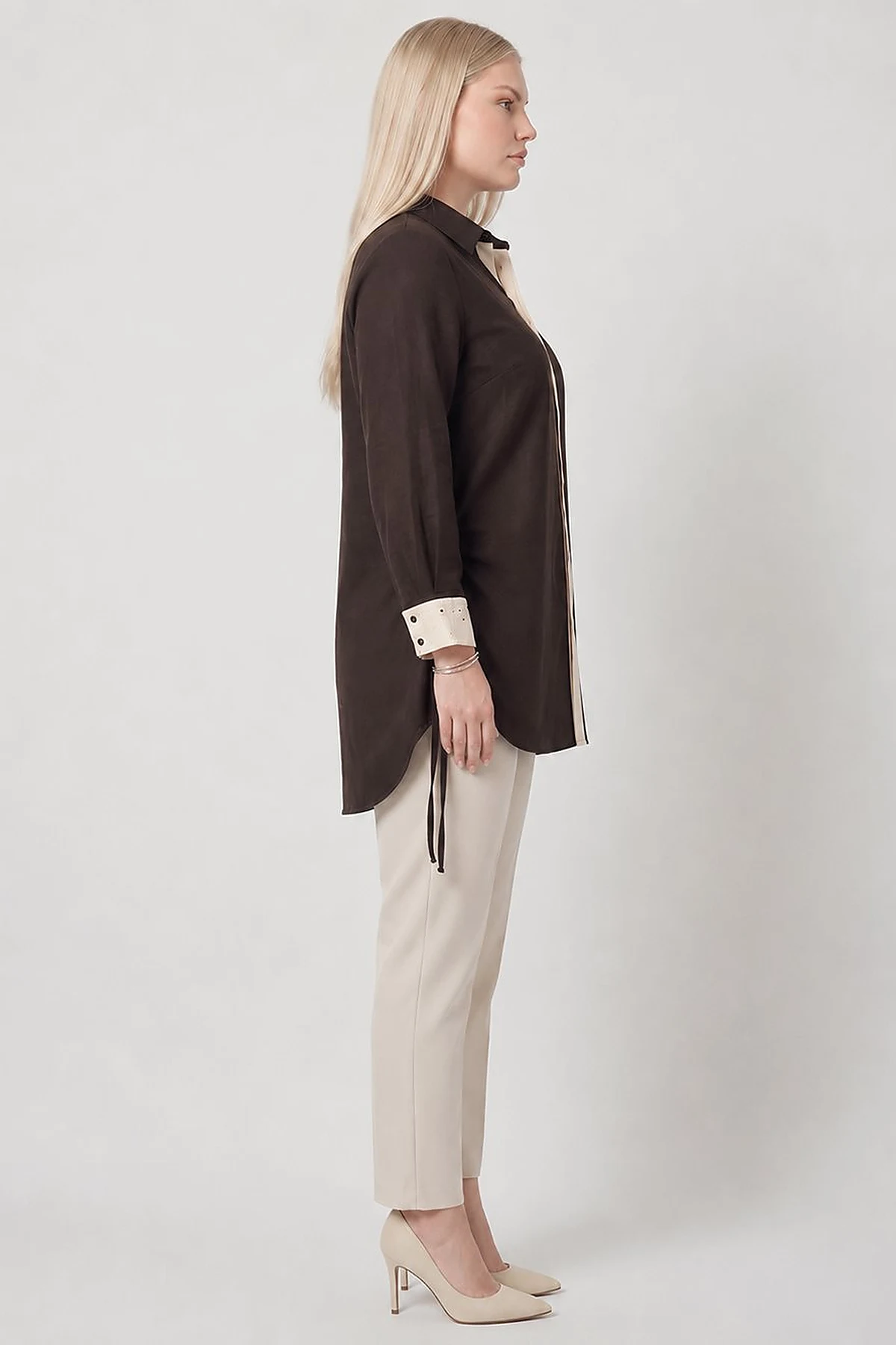 Embroidered Trim Lyocell Tunic Dark Brown