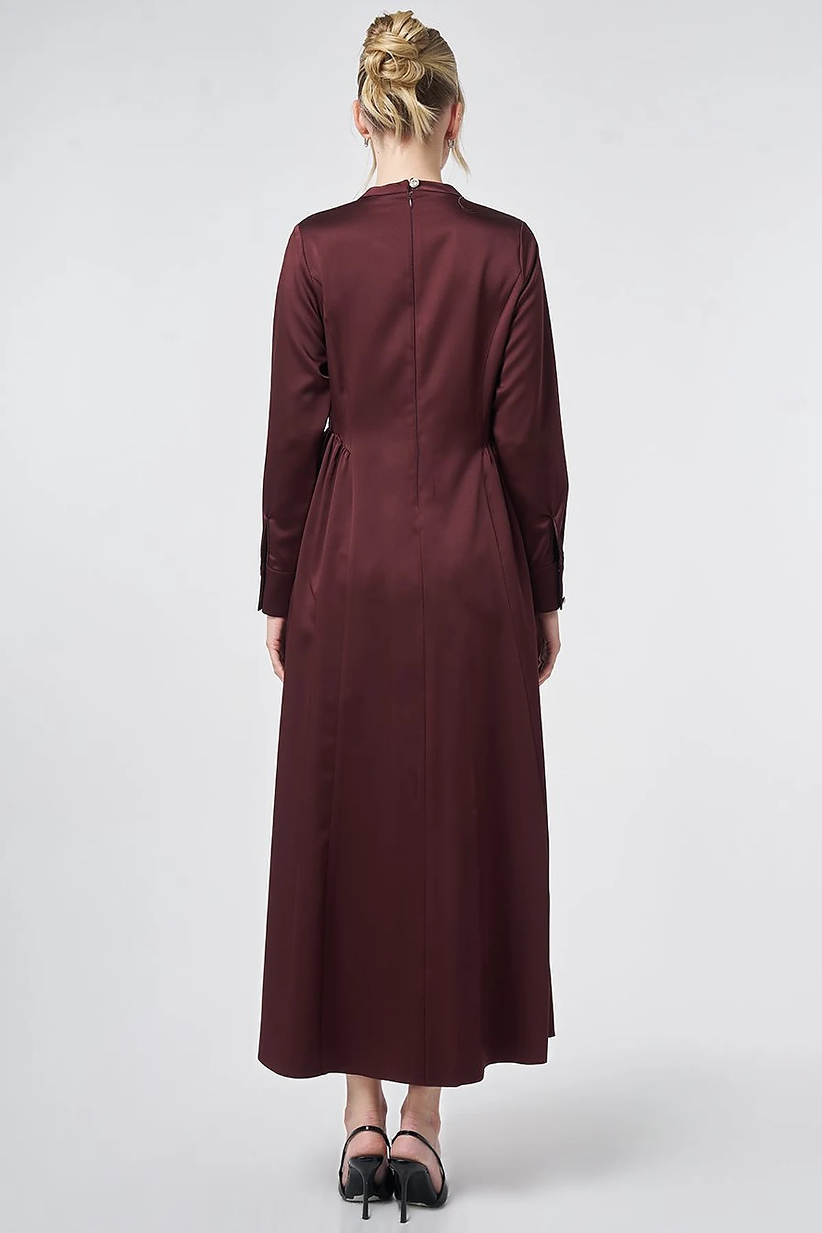 Pleated Satin Dress – Burgundy