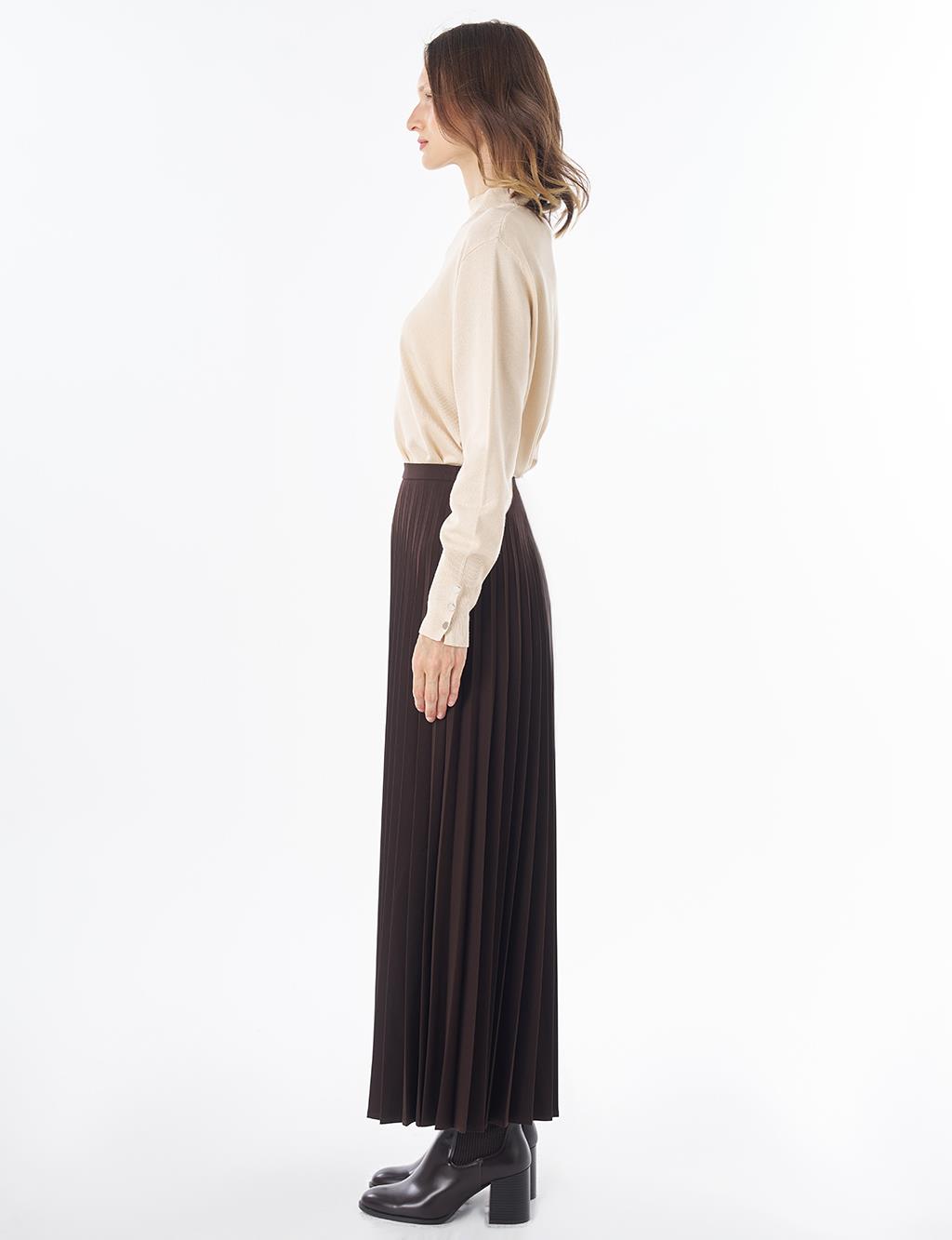 Basic Pleated Skirt - Dark Brown