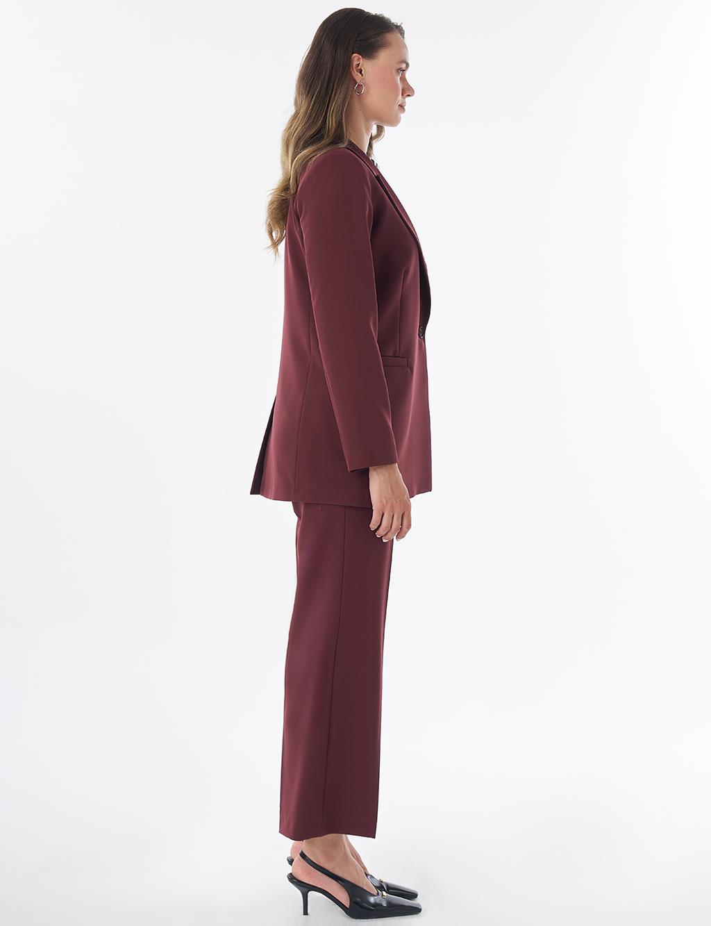 Single-Button Basic Blazer - Burgundy
