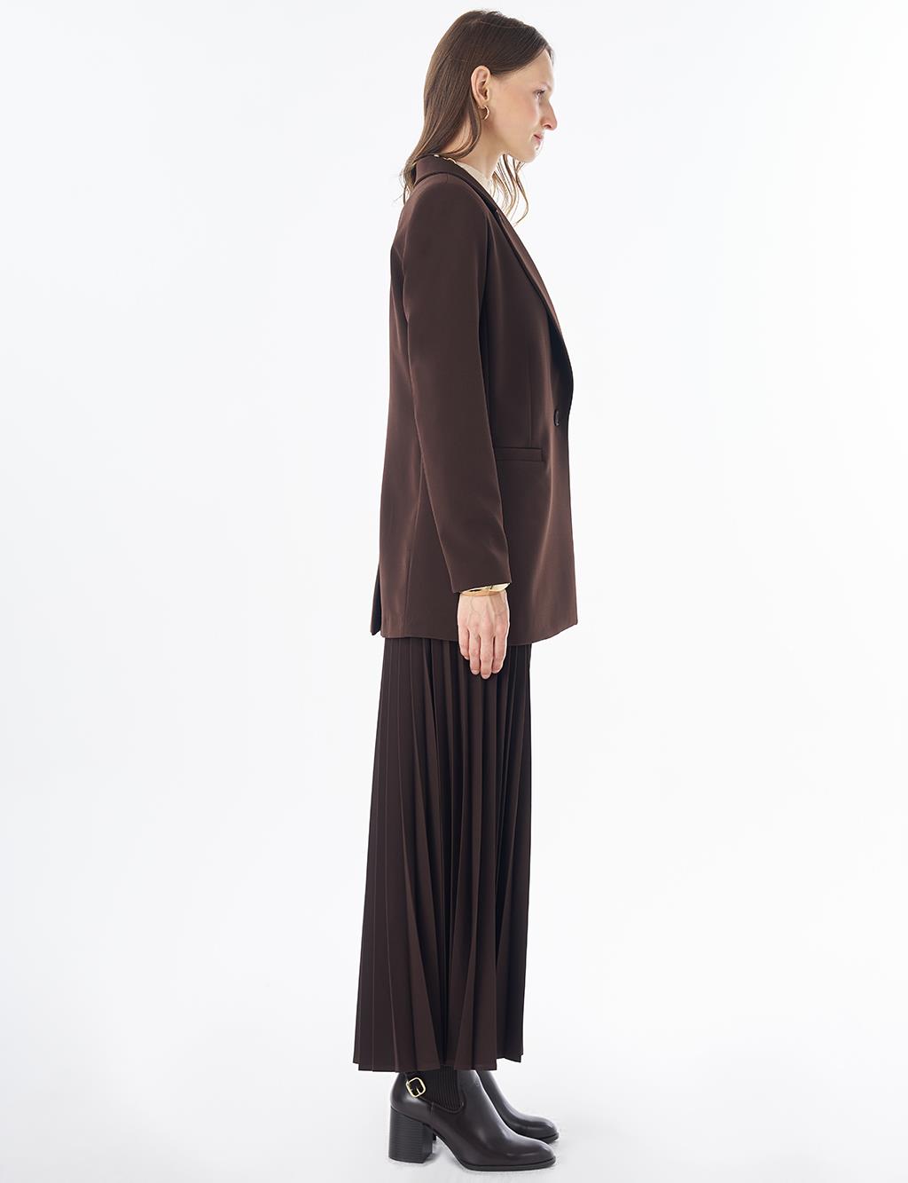 Single-Button Basic Blazer - Dark Brown