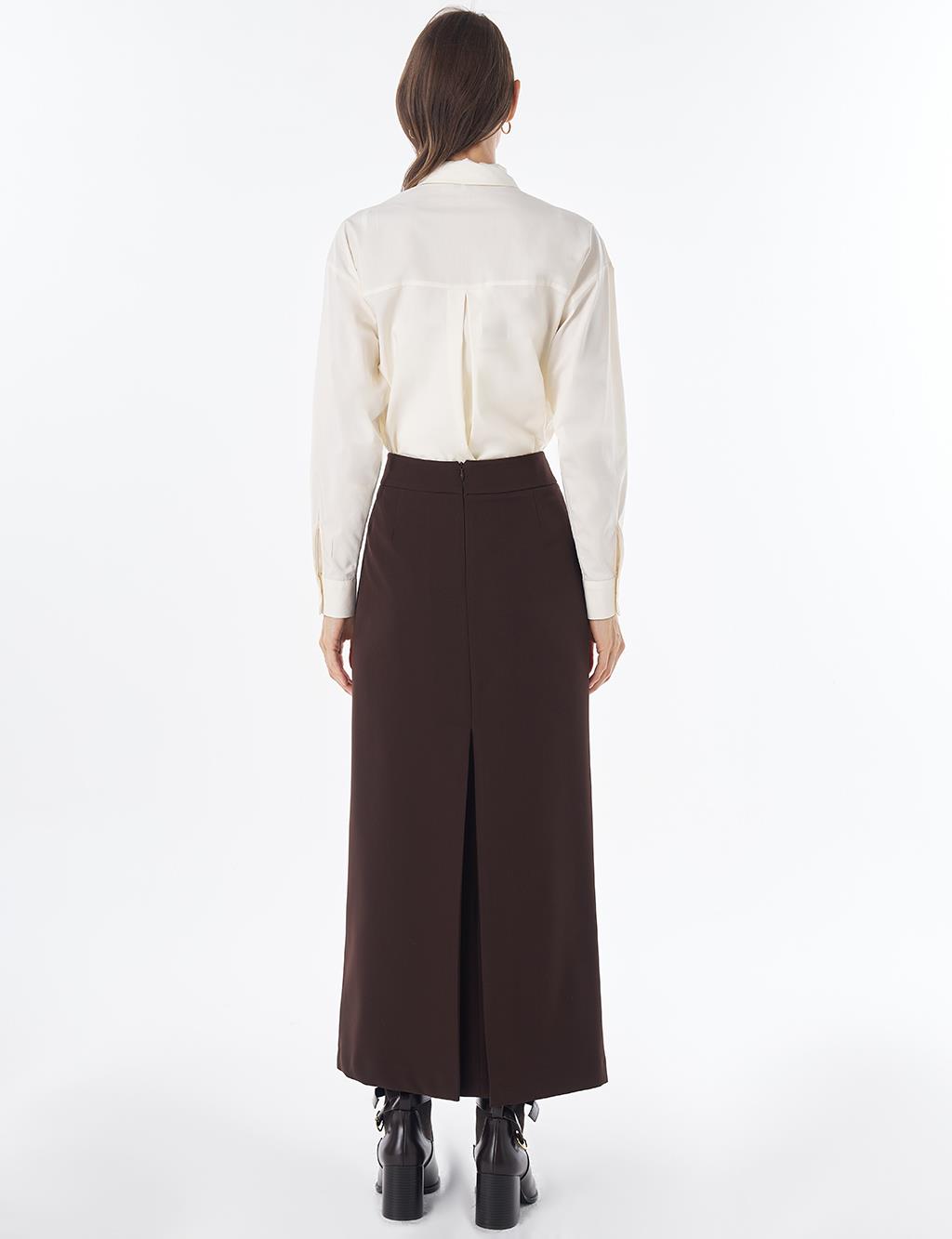 High-Waist Pencil Skirt - Dark Brown