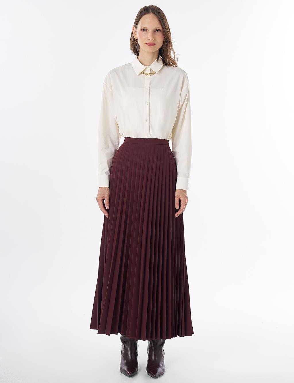 Basic Pleated Skirt - Burgundy