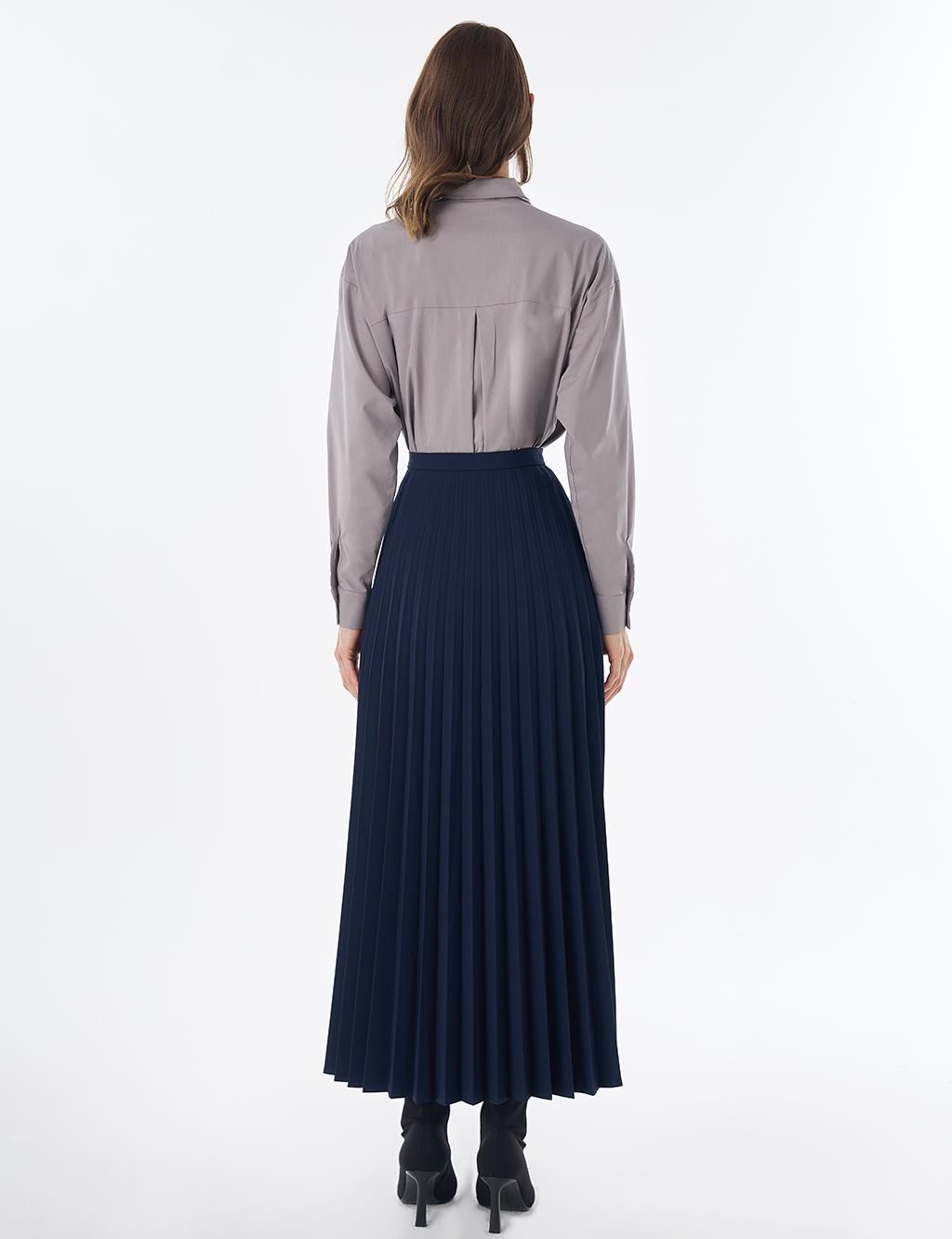 Basic Pleated Skirt - Navy
