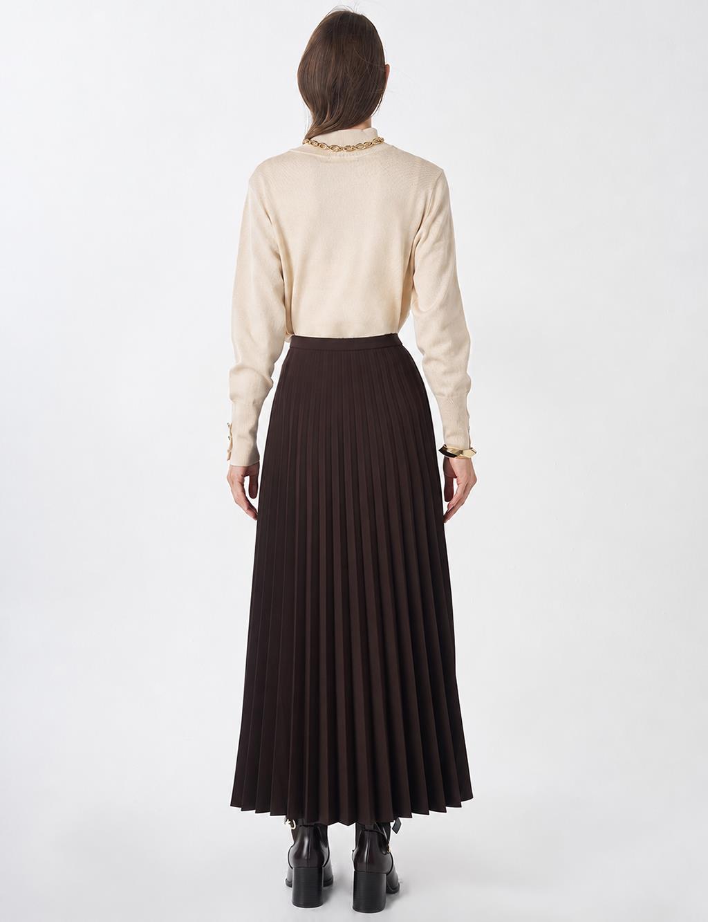Basic Pleated Skirt - Dark Brown