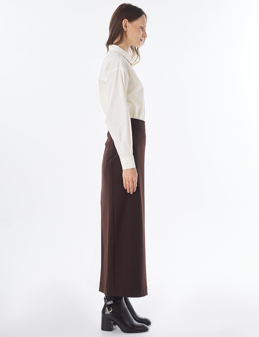High-Waist Pencil Skirt - Dark Brown