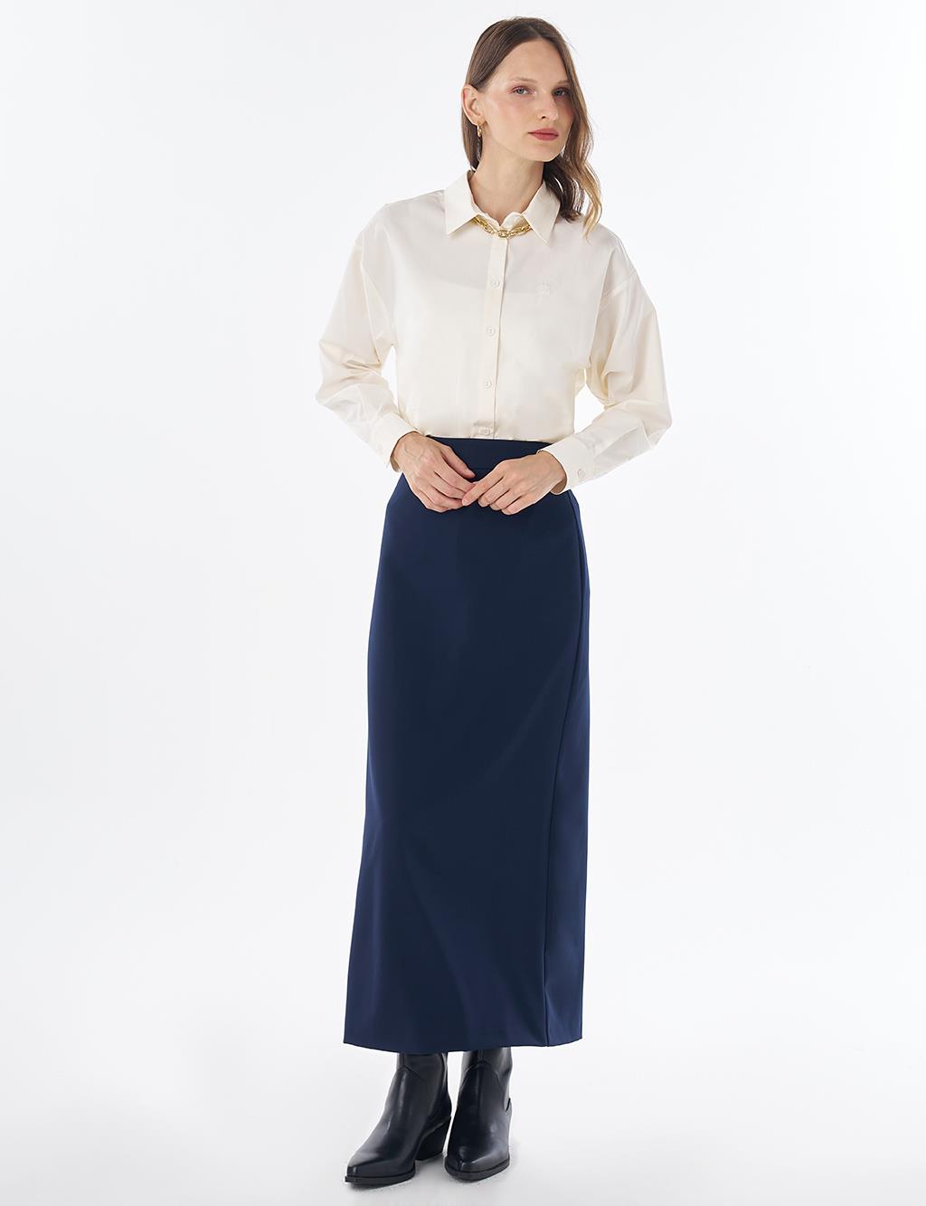 High-Waist Pencil Skirt - Navy