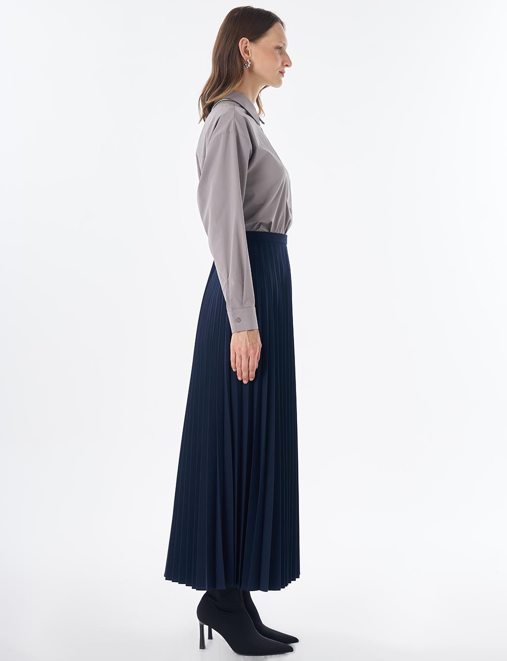 Basic Pleated Skirt - Navy
