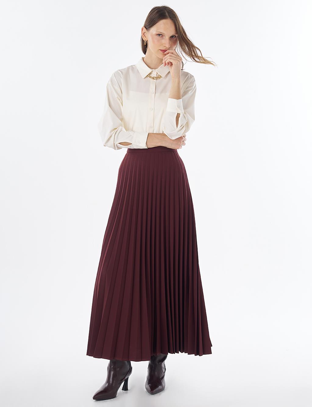 Basic Pleated Skirt - Burgundy