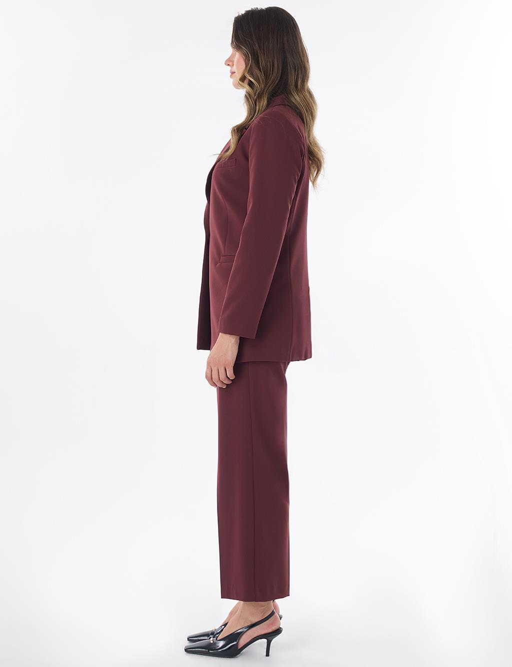 Single-Button Basic Blazer - Burgundy