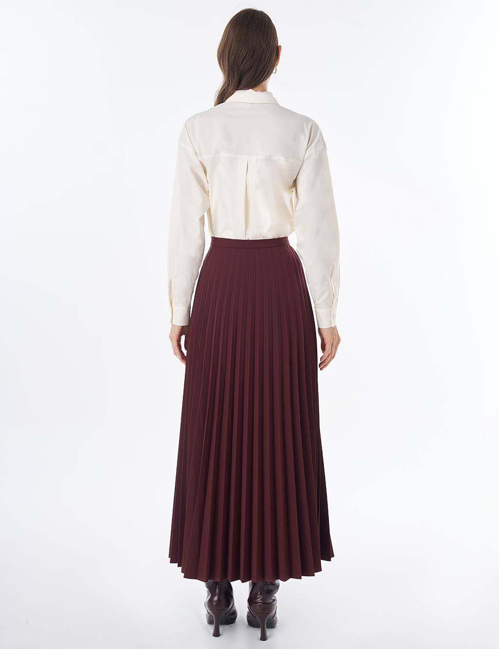 Basic Pleated Skirt - Burgundy