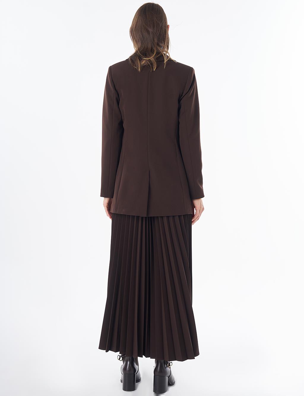 Single-Button Basic Blazer - Dark Brown