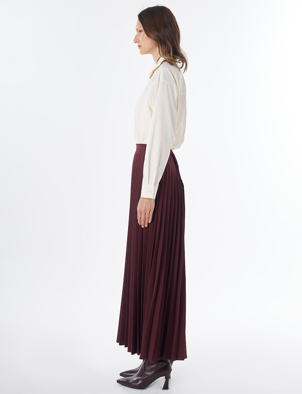 Basic Pleated Skirt - Burgundy