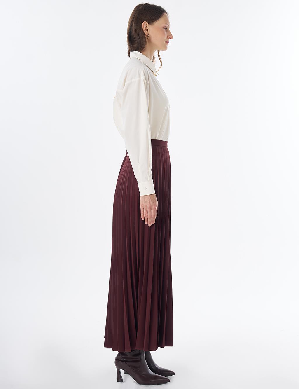 Basic Pleated Skirt - Burgundy