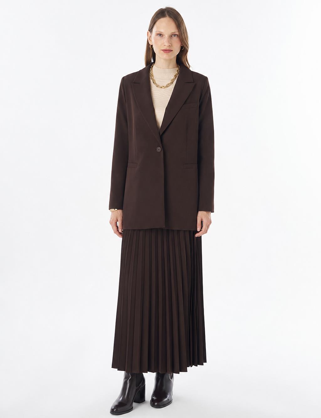 Single-Button Basic Blazer - Dark Brown
