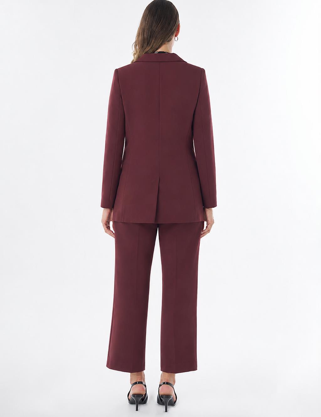 Single-Button Basic Blazer - Burgundy