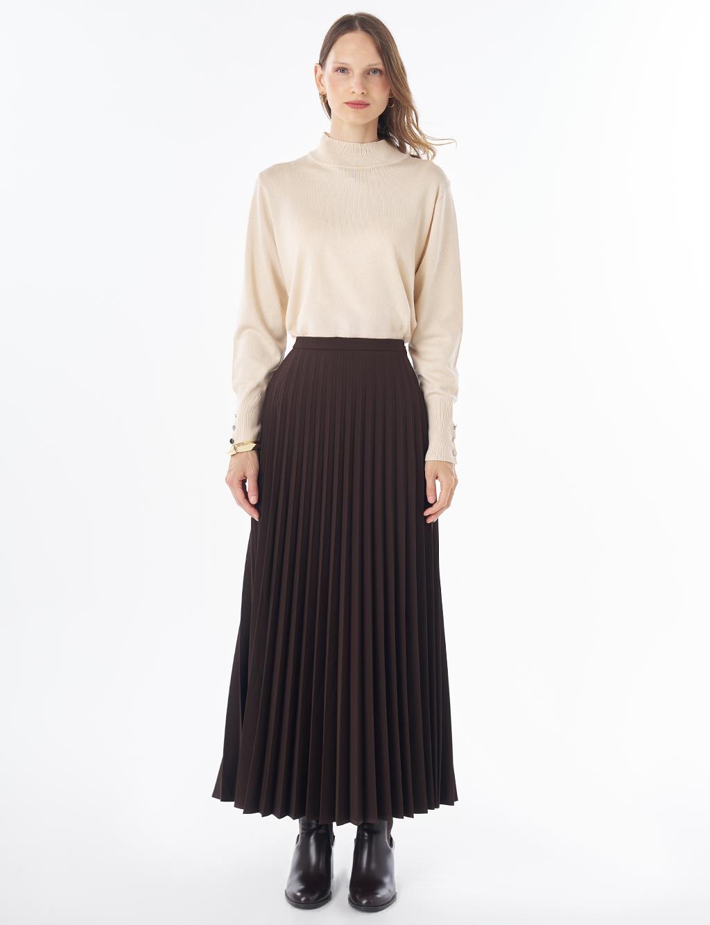 Basic Pleated Skirt - Dark Brown