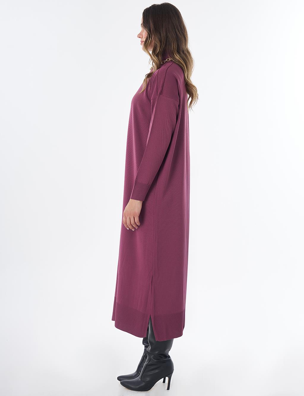 Turtleneck Knit Dress – Plum