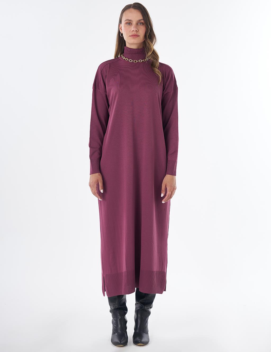 Turtleneck Knit Dress – Plum