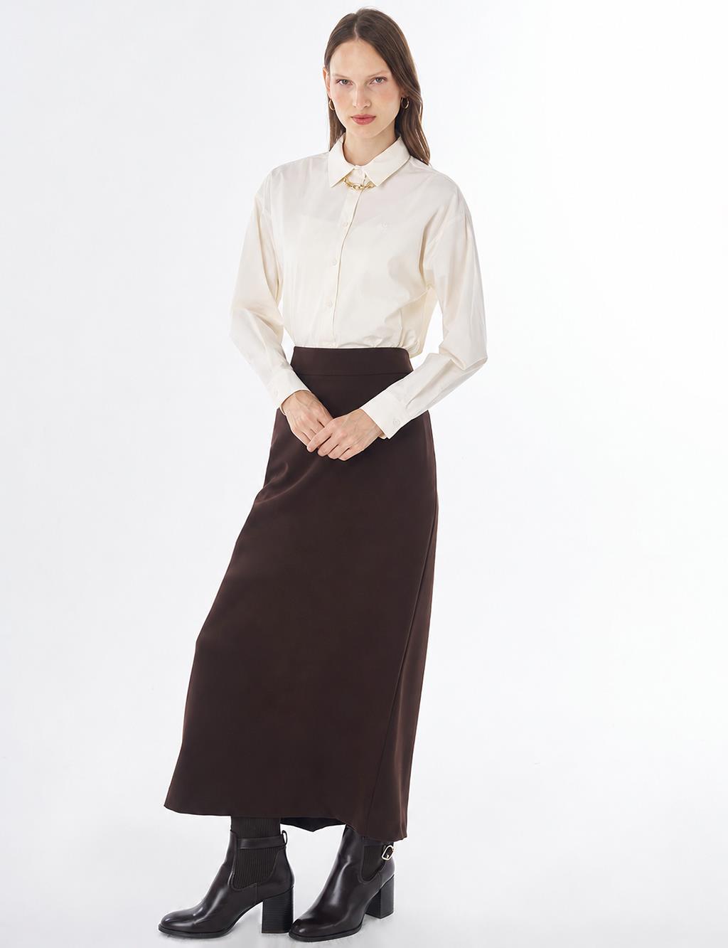High-Waist Pencil Skirt - Dark Brown