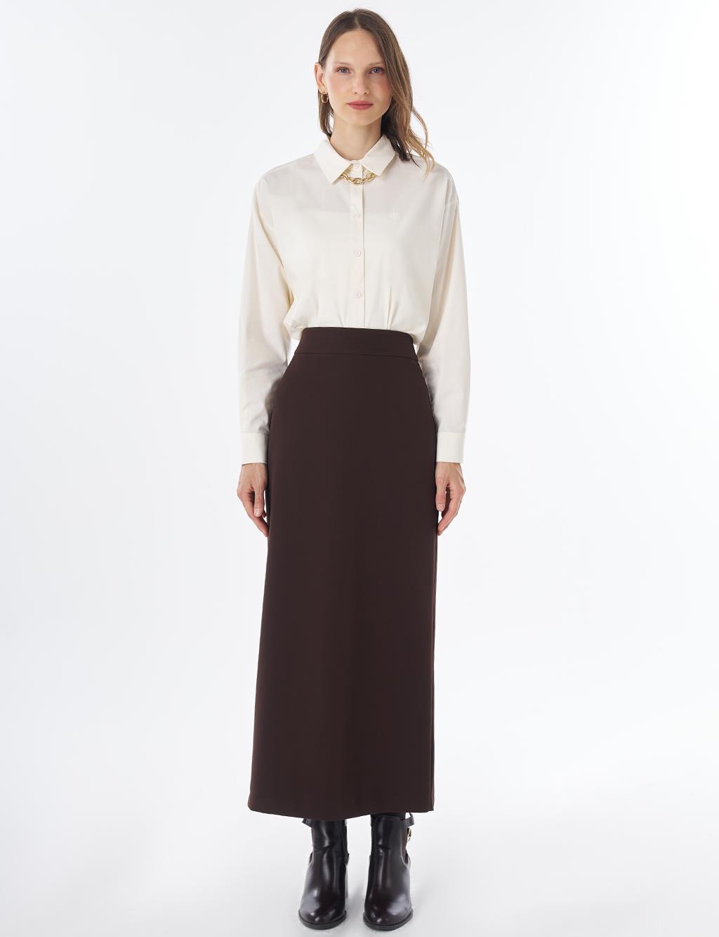 High-Waist Pencil Skirt - Dark Brown