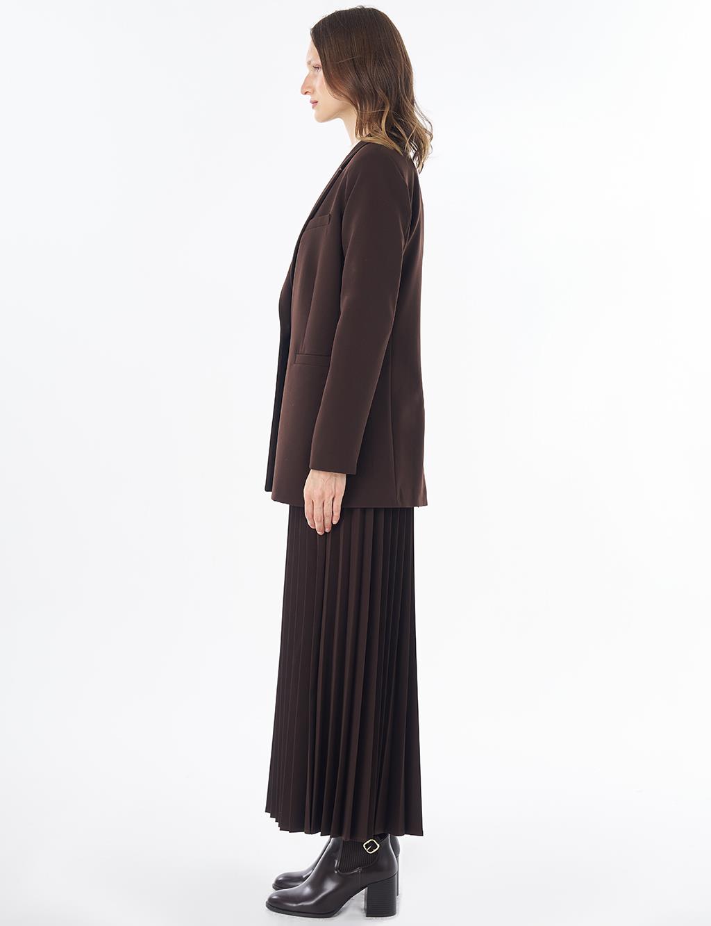 Single-Button Basic Blazer - Dark Brown