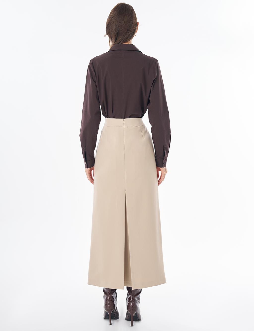 High-Waist Pencil Skirt - Stone