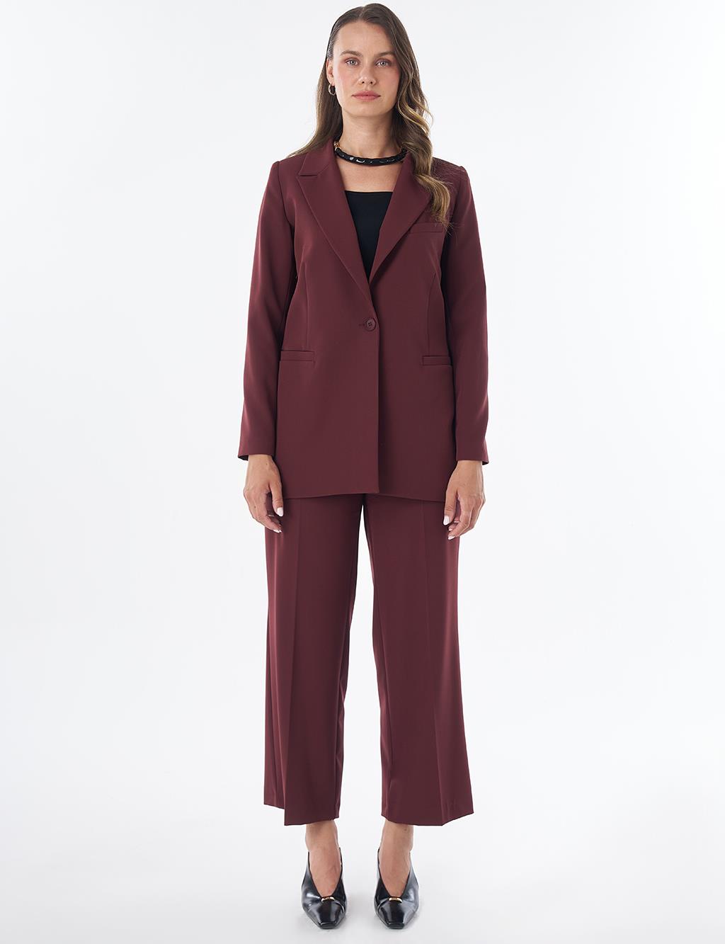 Single-Button Basic Blazer - Burgundy