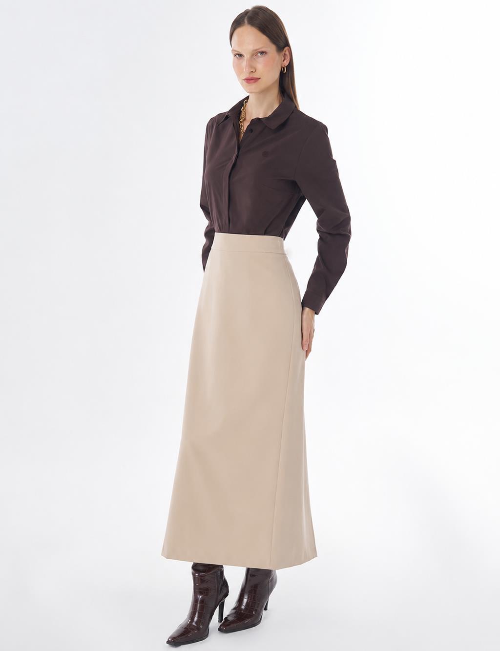 High-Waist Pencil Skirt - Stone