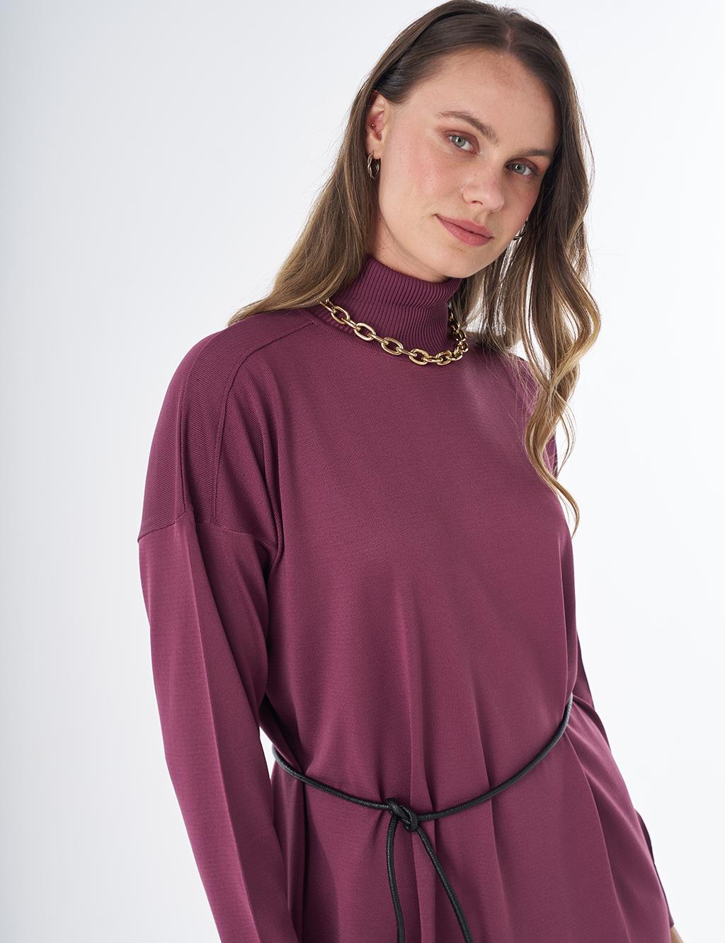 Turtleneck Knit Dress – Plum