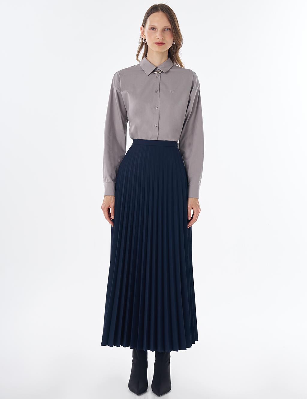 Basic Pleated Skirt - Navy