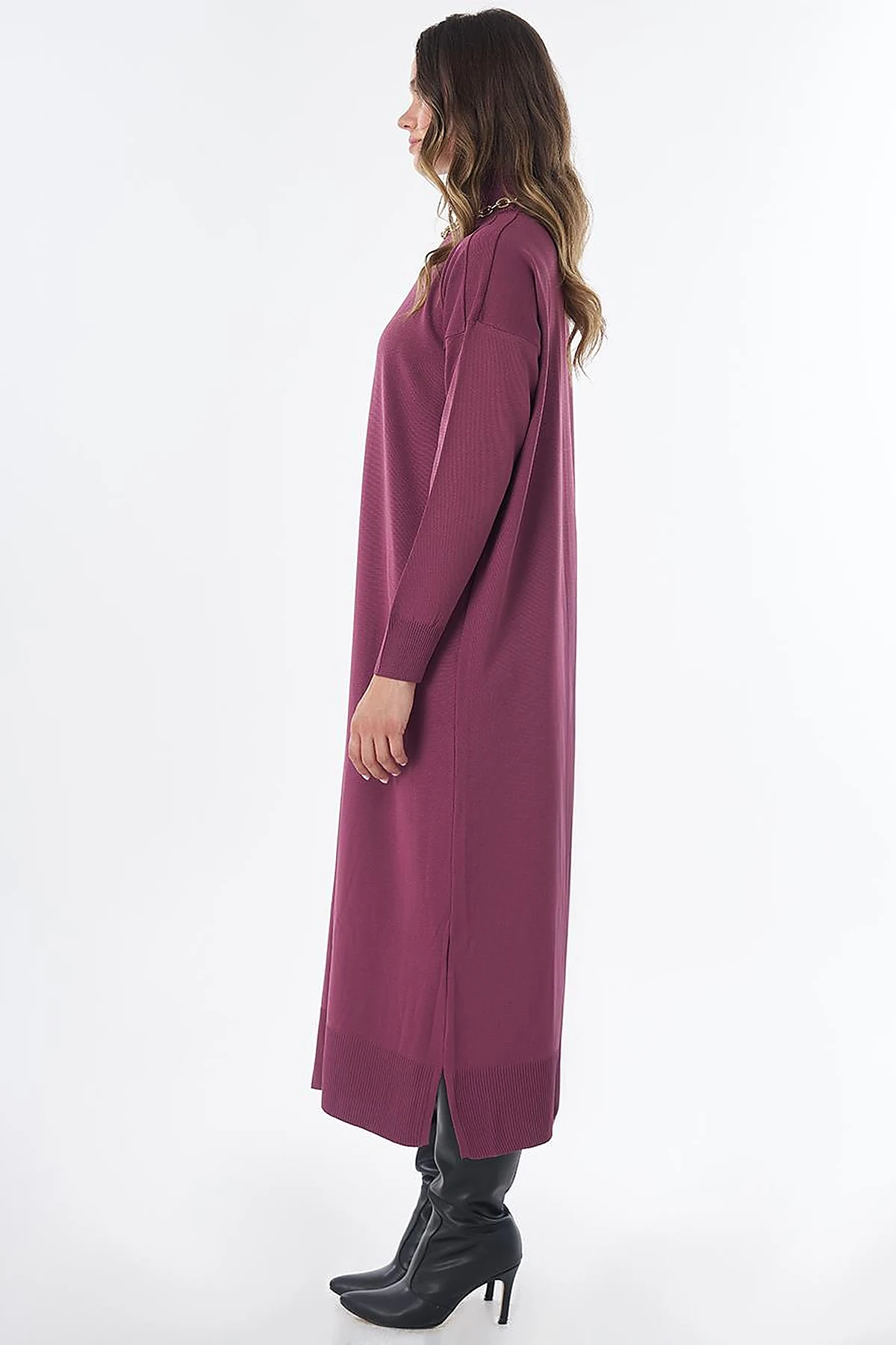 Turtleneck Knit Dress – Plum
