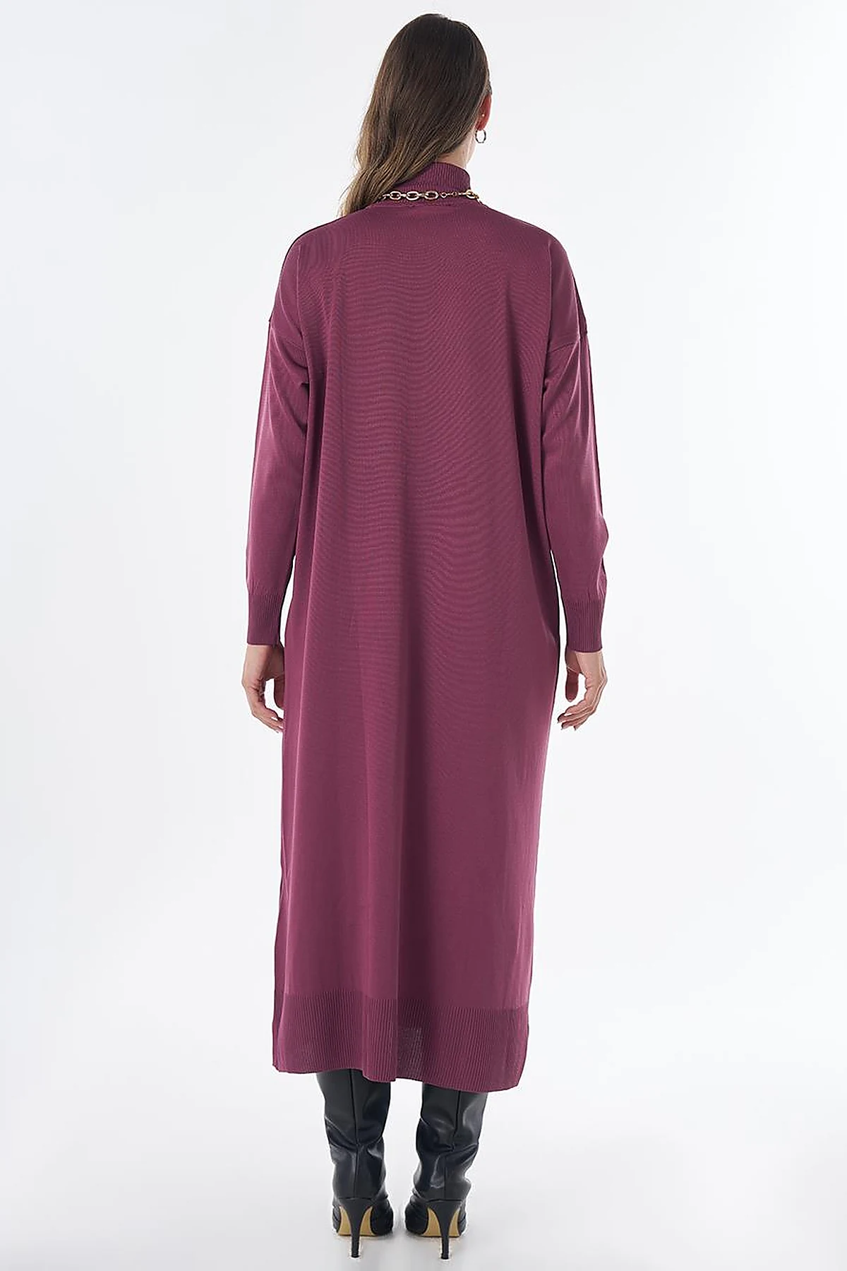Turtleneck Knit Dress – Plum