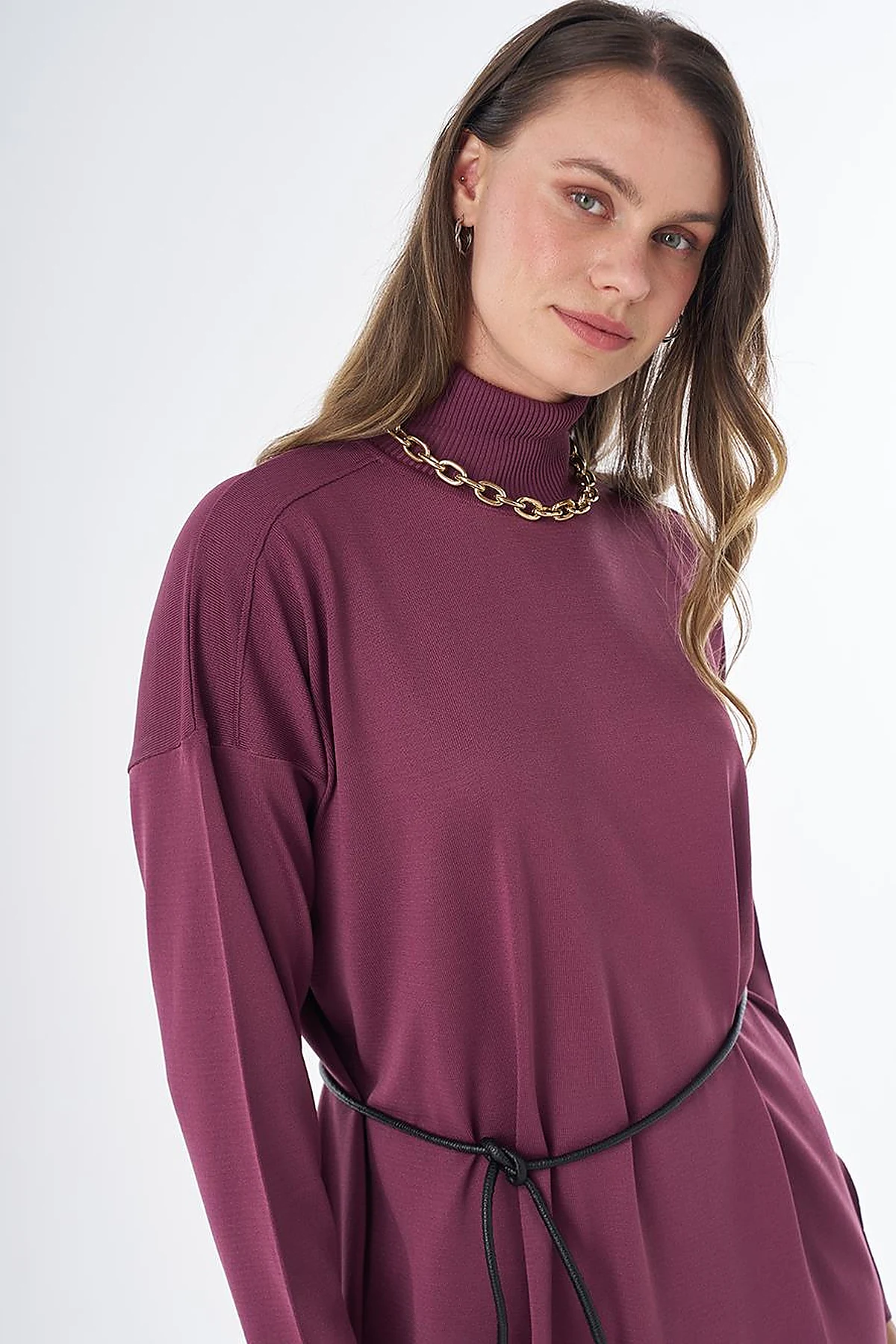 Turtleneck Knit Dress – Plum