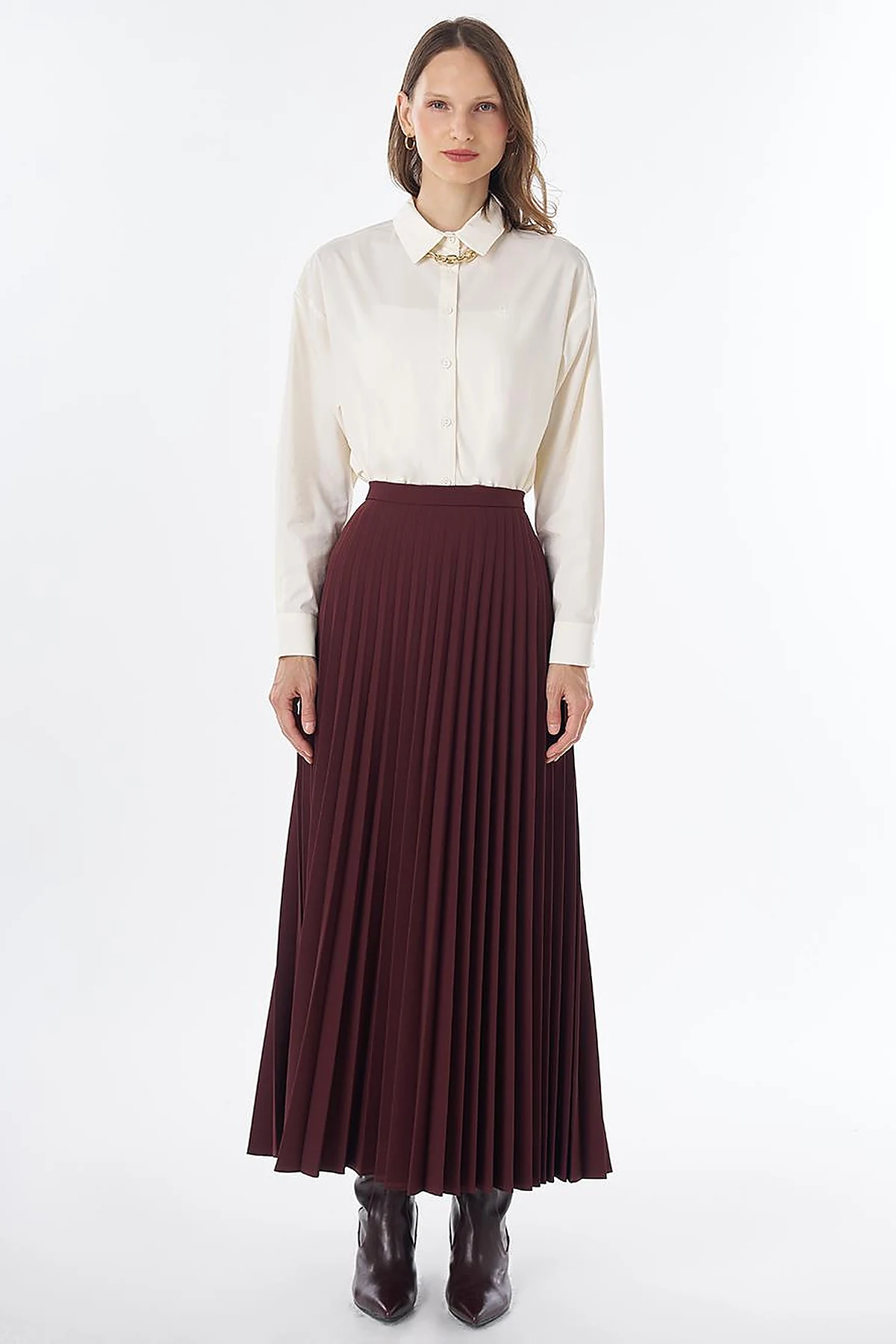 Basic Pleated Skirt - Burgundy