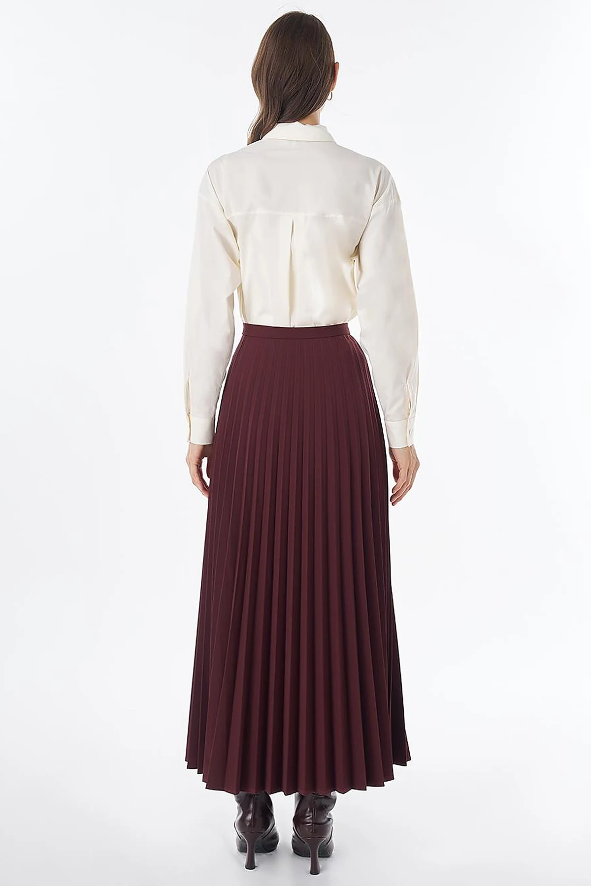 Basic Pleated Skirt - Burgundy